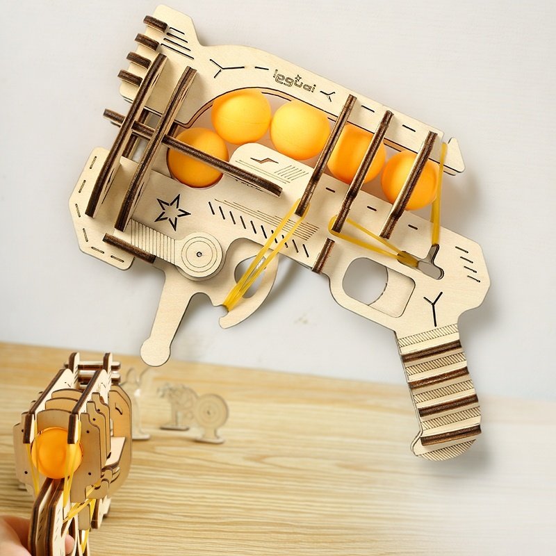 Table Tennis Launcher - Drewniany model pistoletu na gumki do
